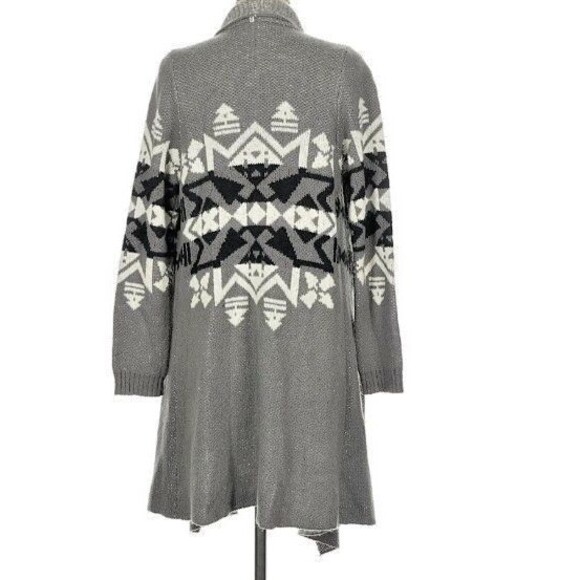 Show Me Your Mumu Mellow Open Cardigan Waterfall Knit Med Gray Aztec Snowflake - Picture 2 of 15